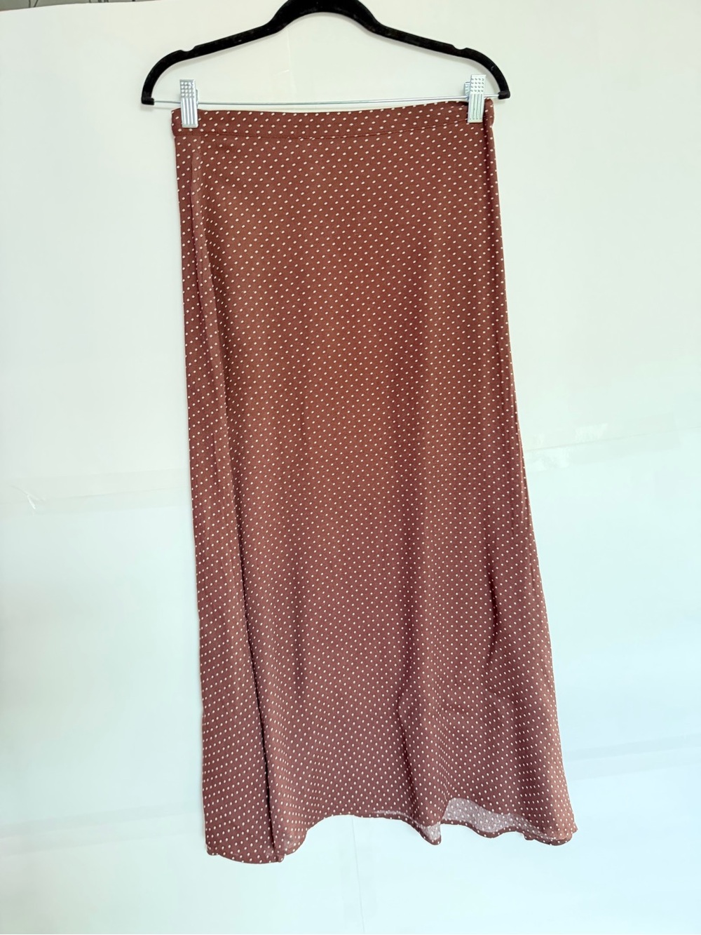 Reformation Bea Midi Skirt Brown and White Polka Dot - Picture 5 of 11